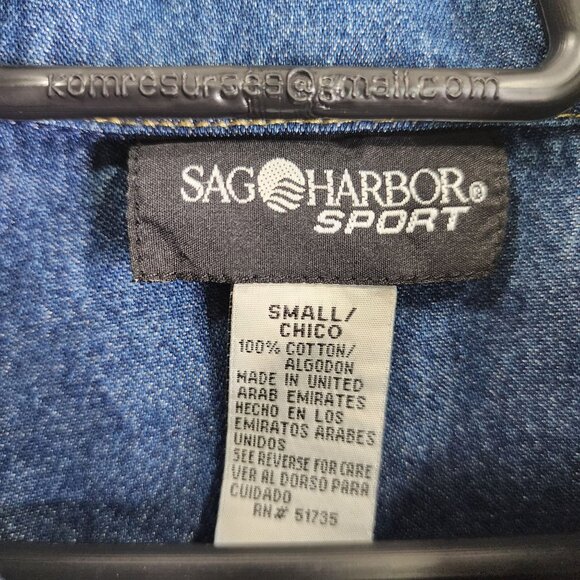 Womens Blue Denim Shirt Sag Harbor Sport Embroidered Button Up Back Yoke Size S - Picture 7 of 12